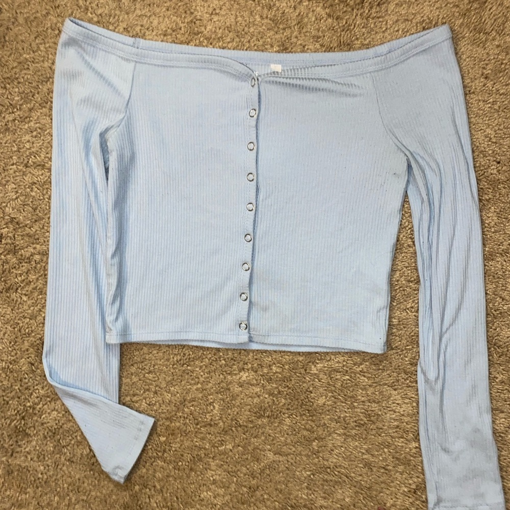 Pacsun (Me Before We) brand baby blue off the shoulder crop top